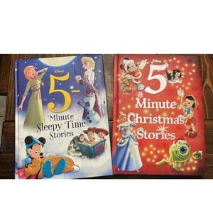 Disney 5 Minute Stories Book Lot Sleepy Time and Christmas Padded Hardcover